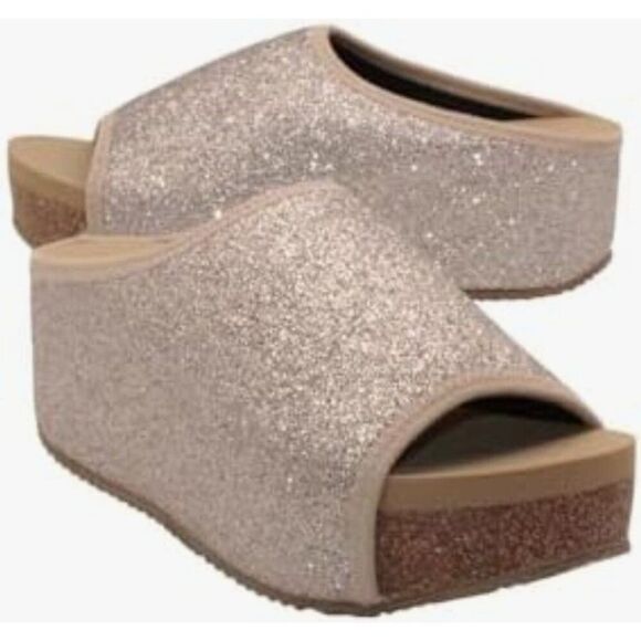 Volatile Womens Slide-On Wedge Sandals 8 Gold Glitter Comfortable Stylish Design - Picture 2 of 6